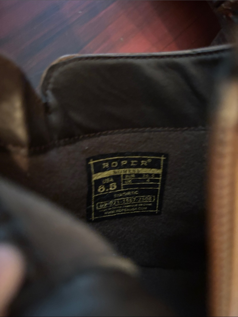 Roper Tan Leather Ankle Booties with Patterned Heel - Picture 8 of 9